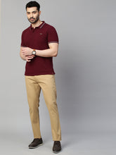 Genips Men's Khakhi Cotton Stretch Caribbean Slim Fit Solid Trousers